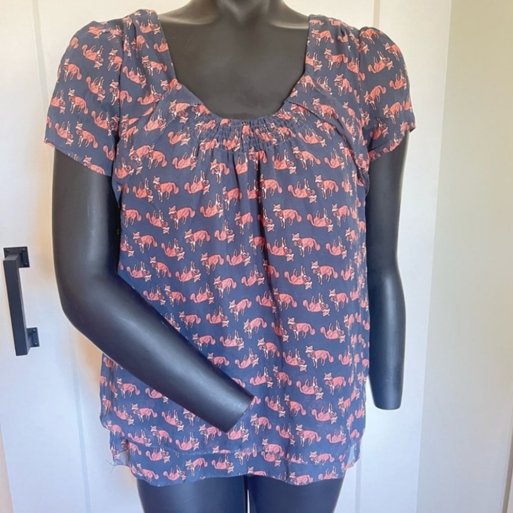 Charlotte Russe Allover Fox Print Short-Sleeve Blouse - Size S